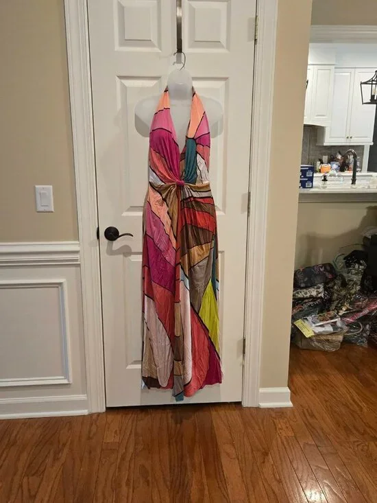 Issa London Silk Rainbow Halter Sleeveless Maxi Dress Size 10 - Picture 2 of 13
